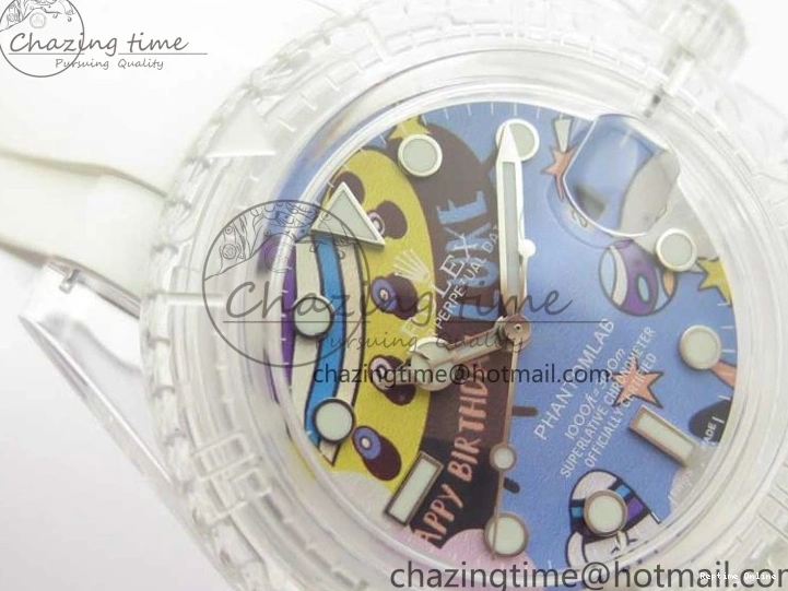 0518 Affordable Submariner Phantomlab Transparent KZF Best Edition Blue Space Dial on White Rubber Strap VR 2566